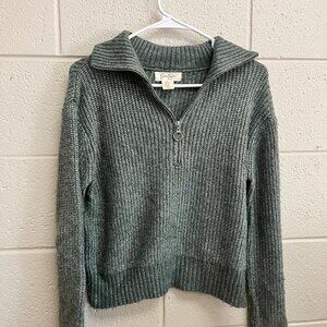 Green Knit Quarter Zip Sweater